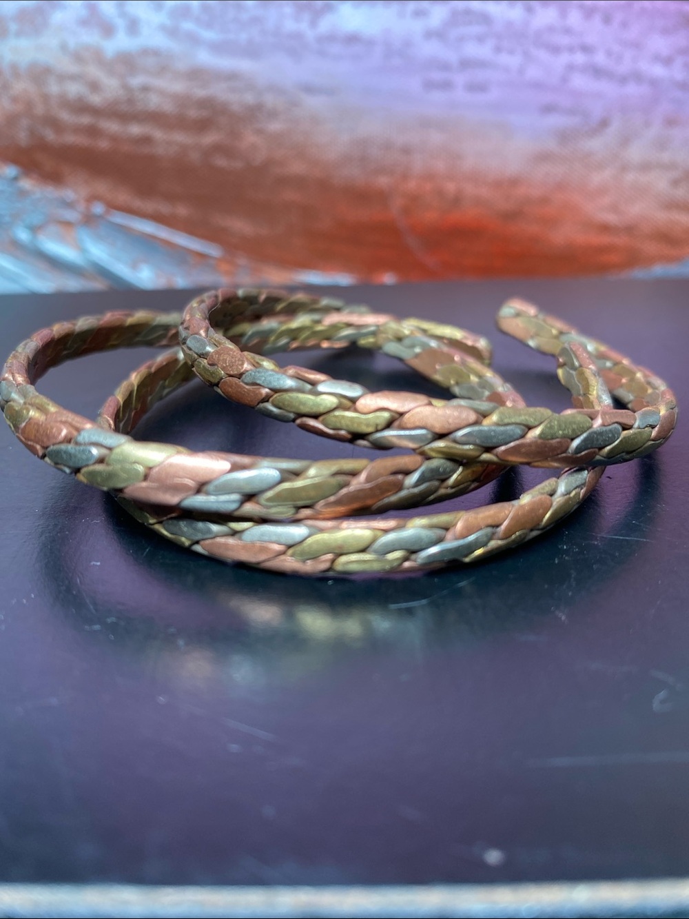 Nepal Tibet Silver Copper Brass Cuff Bracelets Set of 3 Pattern 3